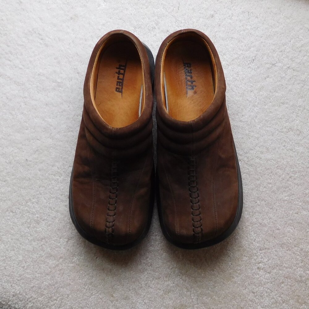 Earth clogs brown nubuck leather latex soles unisex size F-9, M-7